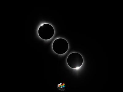 Three photo composite of various stages of the April 8th, 2024 Total Eclipse from Trail of Tears State Park